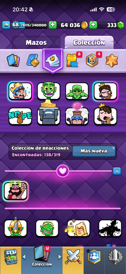 530 CLASH! MINI GRIAL! 12,000 COPAS! LIGA 2 COMPETITIVA! 8 CARTAS AL 16 MAX! 17 CARTAS AL 15! 27 CARTAS AL 14! 1 HÉROE! 19 CARTAS EVOLUTIVAS! 138 EMOTES MUY EXCLUSIVOS! 11 TORRES! INSIGNIA DE 5 AÑOS! (2499mx @everyone