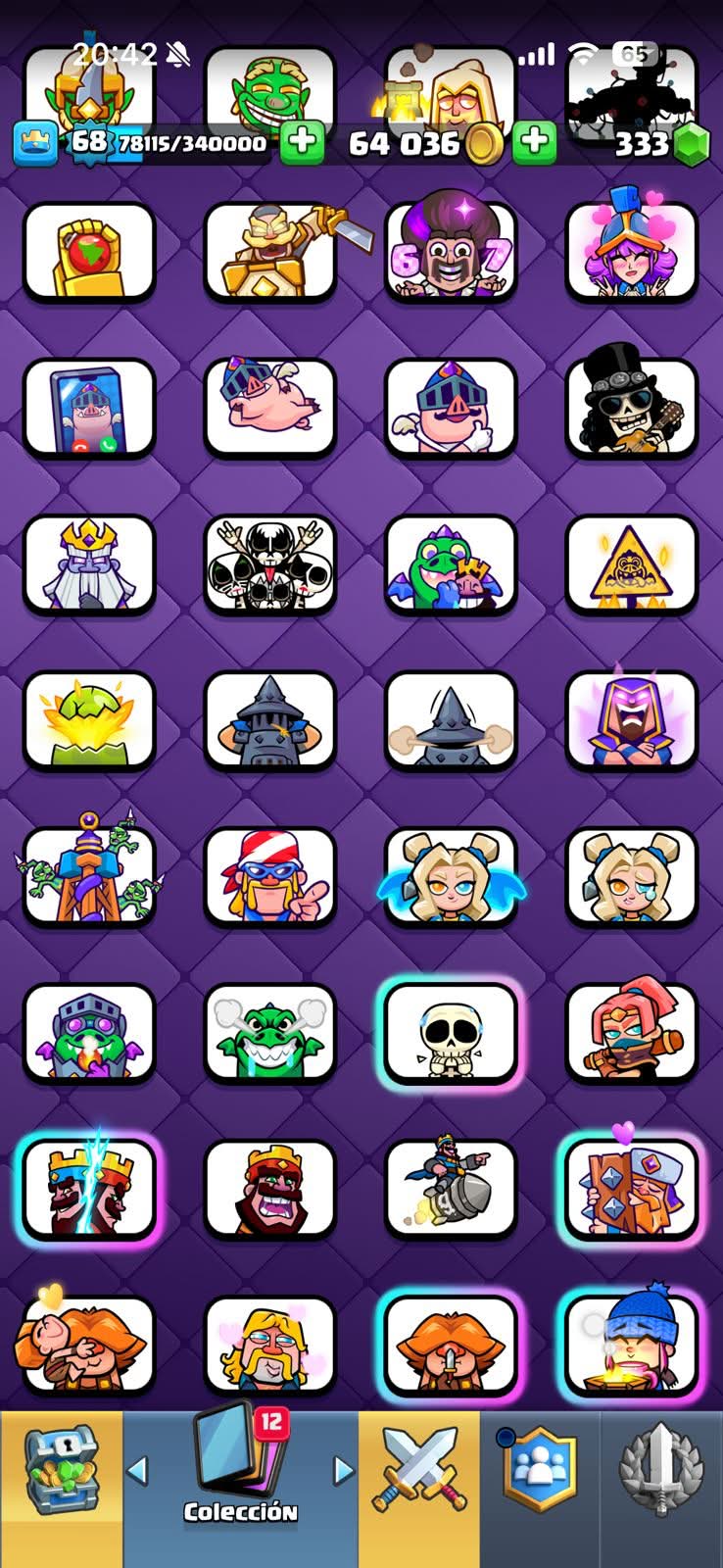 530 CLASH! MINI GRIAL! 12,000 COPAS! LIGA 2 COMPETITIVA! 8 CARTAS AL 16 MAX! 17 CARTAS AL 15! 27 CARTAS AL 14! 1 HÉROE! 19 CARTAS EVOLUTIVAS! 138 EMOTES MUY EXCLUSIVOS! 11 TORRES! INSIGNIA DE 5 AÑOS! (2499mx @everyone