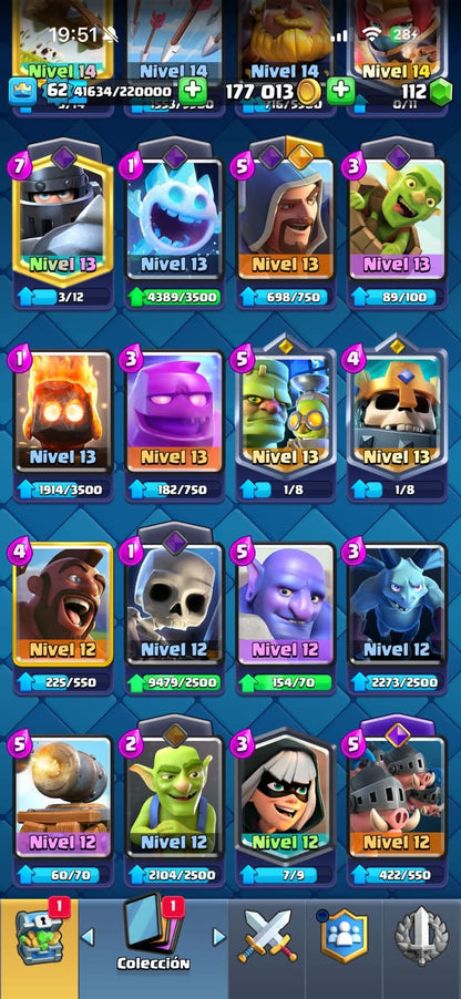 531 CLASH! CUENTA PARA EMPEZAR! 10,353 COPAS! 5 CARTAS AL 16 MAX! 4 CARTAS AL 15! 7 CARTAS AL 14! 3 HÉROES! 8 CARTAS EVOLUTIVAS! 88 EMOTES EXCLUSIVOS Y MUY PEDIDOS! 8 TORRES! INSIGNIA DE 5 AÑOS! (749mx @everyone