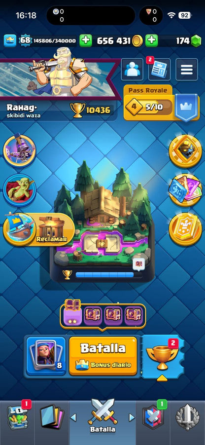 532 CLASH! GRIAL! 10,436 COPAS! 4 CARTAS AL 16 MAX! 30 CARTAS AL 15! 65 CARTAS AL 14! 2 HÉROES! 22 CARTAS EVOLUTIVAS! 126 EMOTES MUY EXCLUSIVOS Y MUY PEDIDOS! 13 TORRES! INSIGNIA OG DE 8 AÑOS! 600K MONEDAS! (3499mx @everyone