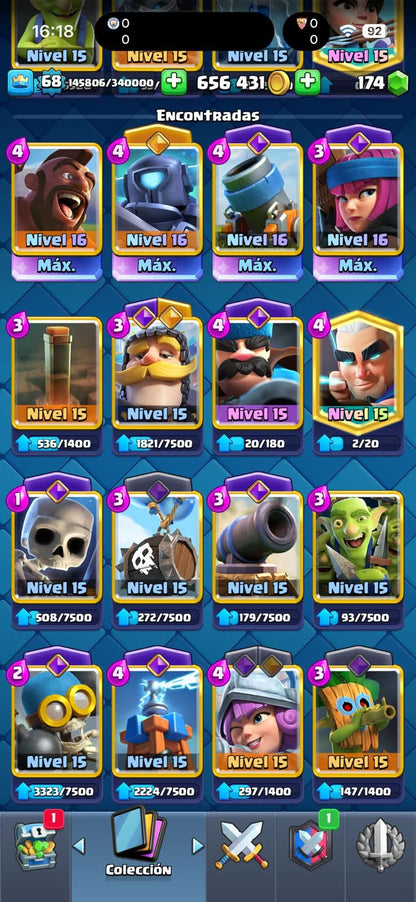 532 CLASH! GRIAL! 10,436 COPAS! 4 CARTAS AL 16 MAX! 30 CARTAS AL 15! 65 CARTAS AL 14! 2 HÉROES! 22 CARTAS EVOLUTIVAS! 126 EMOTES MUY EXCLUSIVOS Y MUY PEDIDOS! 13 TORRES! INSIGNIA OG DE 8 AÑOS! 600K MONEDAS! (3499mx @everyone