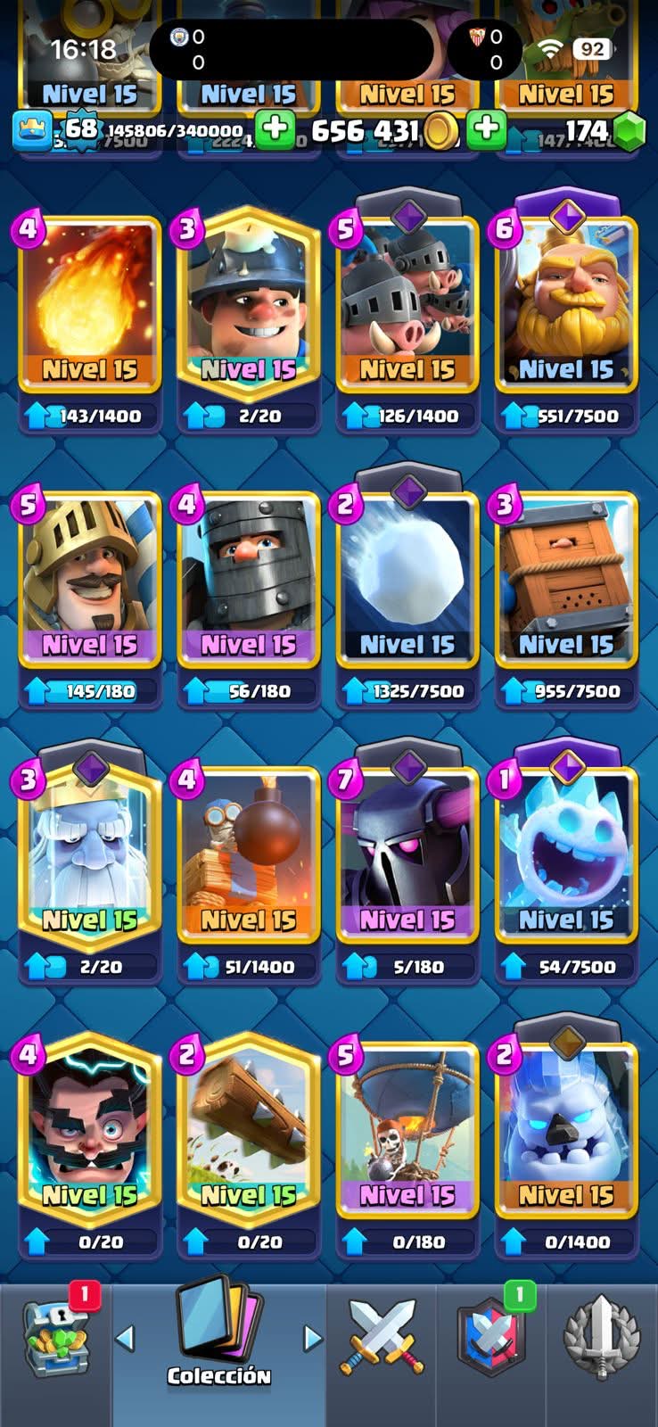 532 CLASH! GRIAL! 10,436 COPAS! 4 CARTAS AL 16 MAX! 30 CARTAS AL 15! 65 CARTAS AL 14! 2 HÉROES! 22 CARTAS EVOLUTIVAS! 126 EMOTES MUY EXCLUSIVOS Y MUY PEDIDOS! 13 TORRES! INSIGNIA OG DE 8 AÑOS! 600K MONEDAS! (3499mx @everyone