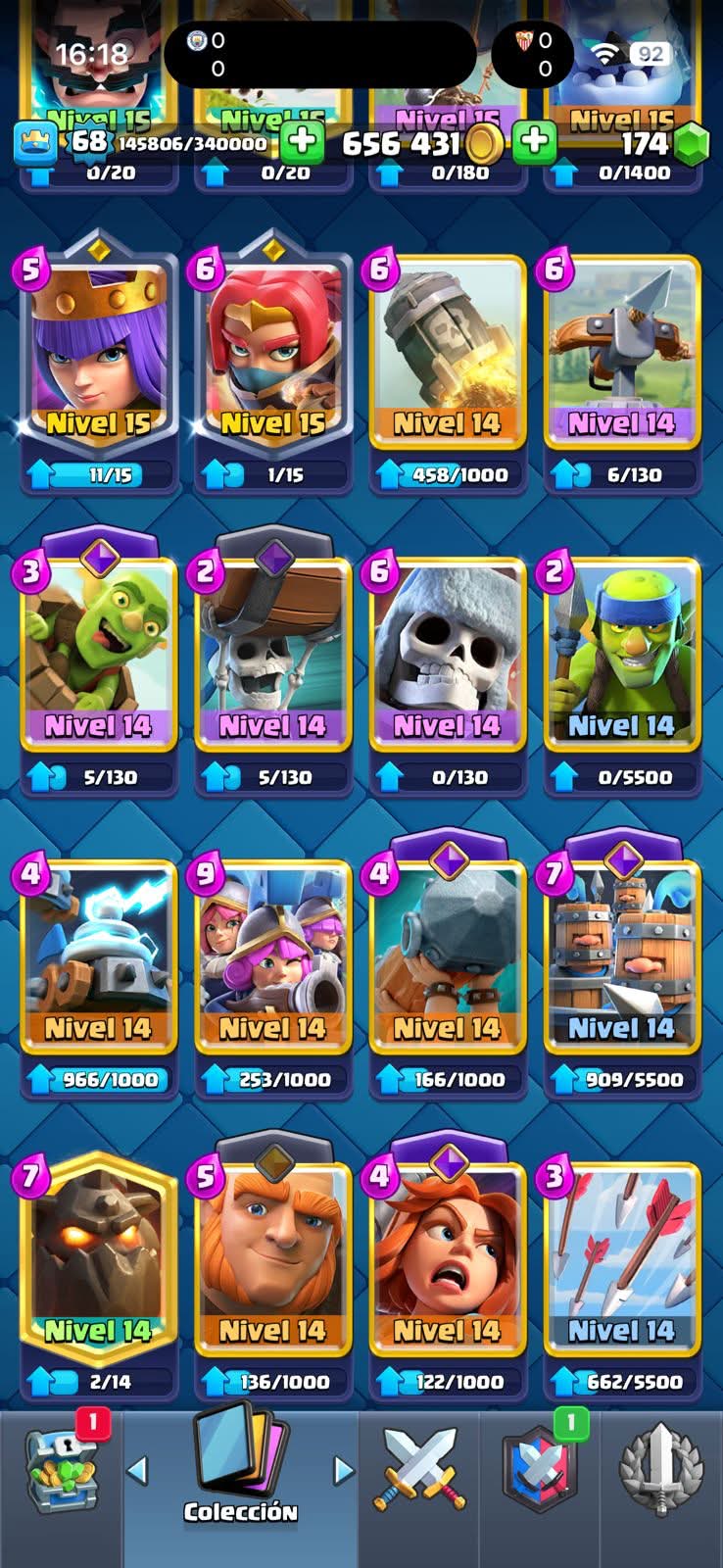 532 CLASH! GRIAL! 10,436 COPAS! 4 CARTAS AL 16 MAX! 30 CARTAS AL 15! 65 CARTAS AL 14! 2 HÉROES! 22 CARTAS EVOLUTIVAS! 126 EMOTES MUY EXCLUSIVOS Y MUY PEDIDOS! 13 TORRES! INSIGNIA OG DE 8 AÑOS! 600K MONEDAS! (3499mx @everyone