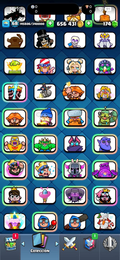 532 CLASH! GRIAL! 10,436 COPAS! 4 CARTAS AL 16 MAX! 30 CARTAS AL 15! 65 CARTAS AL 14! 2 HÉROES! 22 CARTAS EVOLUTIVAS! 126 EMOTES MUY EXCLUSIVOS Y MUY PEDIDOS! 13 TORRES! INSIGNIA OG DE 8 AÑOS! 600K MONEDAS! (3499mx @everyone