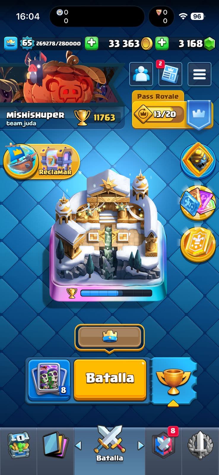 533 CLASH! MINI GRIAL! 11,763 COPAS! LIGA 3 COMPETITIVA! 5 CARTAS AL 16 MAX! 18 CARTAS AL 15! 33 CARTAS AL 14! 1 HÉROE! 22 CARTAS EVOLUTIVAS! 121 EMOTES MUY BUENOS! 9 TORRES! INSIGNIA DE 6 AÑOS! (1899mx @everyone