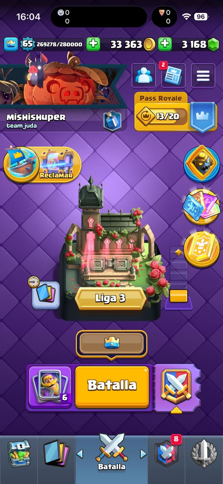 533 CLASH! MINI GRIAL! 11,763 COPAS! LIGA 3 COMPETITIVA! 5 CARTAS AL 16 MAX! 18 CARTAS AL 15! 33 CARTAS AL 14! 1 HÉROE! 22 CARTAS EVOLUTIVAS! 121 EMOTES MUY BUENOS! 9 TORRES! INSIGNIA DE 6 AÑOS! (1899mx @everyone