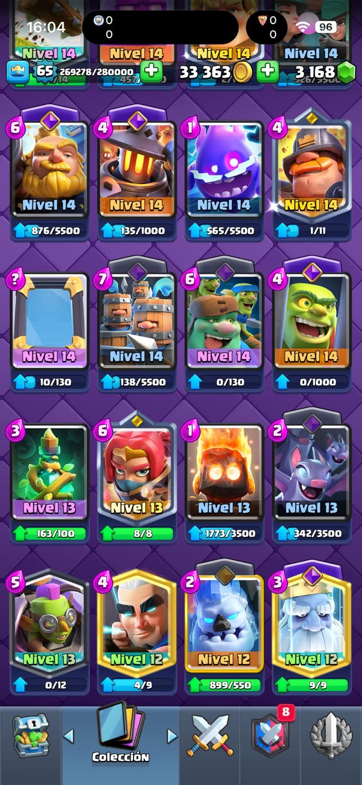 533 CLASH! MINI GRIAL! 11,763 COPAS! LIGA 3 COMPETITIVA! 5 CARTAS AL 16 MAX! 18 CARTAS AL 15! 33 CARTAS AL 14! 1 HÉROE! 22 CARTAS EVOLUTIVAS! 121 EMOTES MUY BUENOS! 9 TORRES! INSIGNIA DE 6 AÑOS! (1899mx @everyone