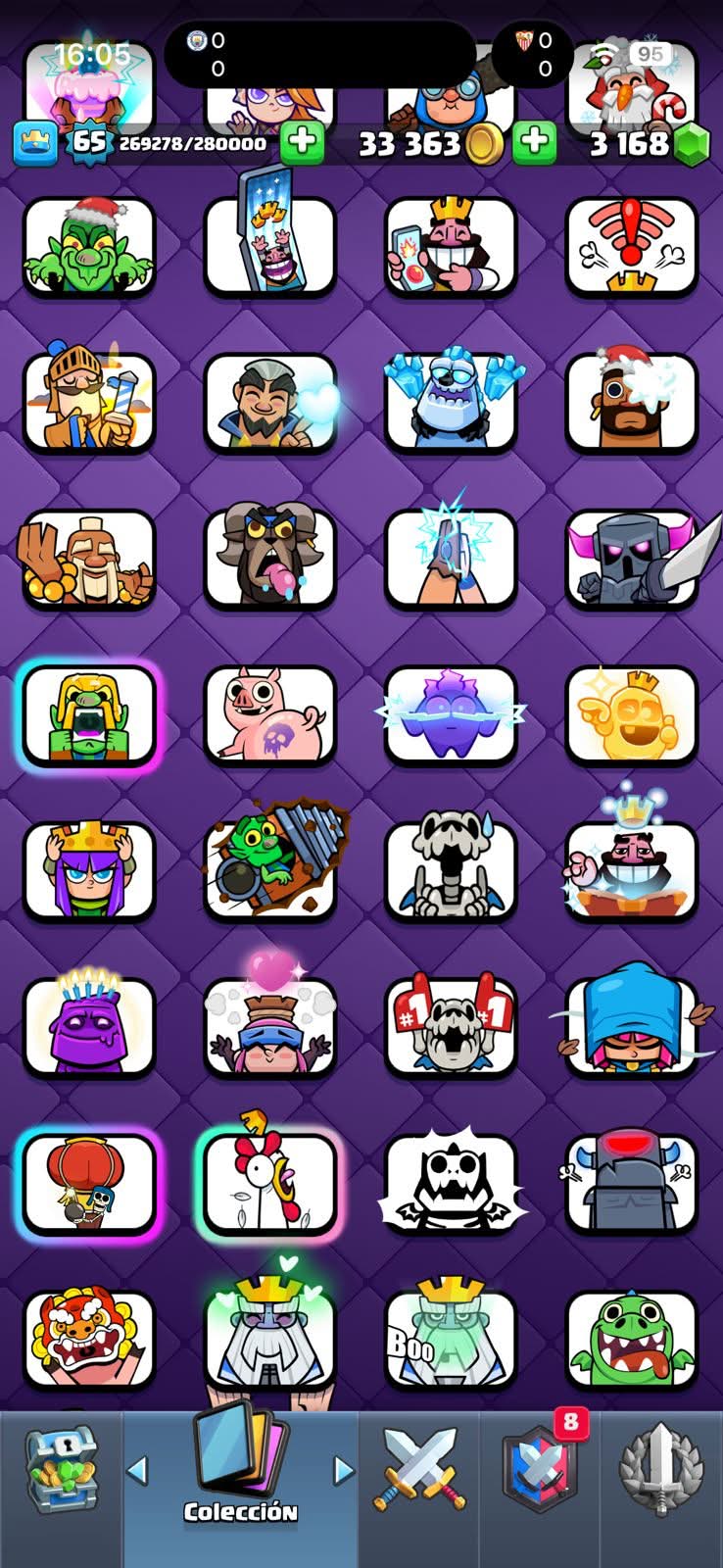 533 CLASH! MINI GRIAL! 11,763 COPAS! LIGA 3 COMPETITIVA! 5 CARTAS AL 16 MAX! 18 CARTAS AL 15! 33 CARTAS AL 14! 1 HÉROE! 22 CARTAS EVOLUTIVAS! 121 EMOTES MUY BUENOS! 9 TORRES! INSIGNIA DE 6 AÑOS! (1899mx @everyone
