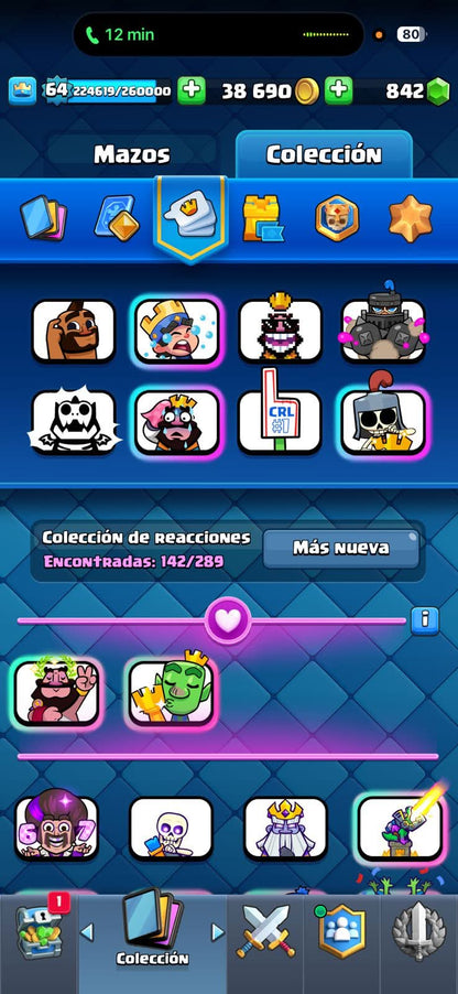 534 CLASH! MINI GRIAL! 10,502 COPAS! 4 CARTAS AL 16 MAX! 13 CARTAS AL 15! 51 CARTAS AL 14! 1 HÉROE! 15 CARTAS EVOLUTIVAS! 142 EMOTES MUY EXCLUSIVOS Y PEDIDOS! 15 TORRES! INSIGNIA OG DE 9 AÑOS! (1499mx @everyone