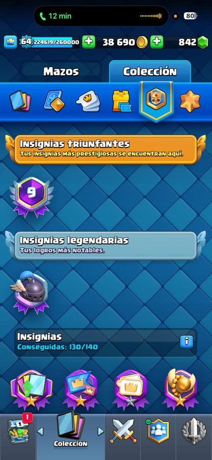 534 CLASH! MINI GRIAL! 10,502 COPAS! 4 CARTAS AL 16 MAX! 13 CARTAS AL 15! 51 CARTAS AL 14! 1 HÉROE! 15 CARTAS EVOLUTIVAS! 142 EMOTES MUY EXCLUSIVOS Y PEDIDOS! 15 TORRES! INSIGNIA OG DE 9 AÑOS! (1499mx @everyone