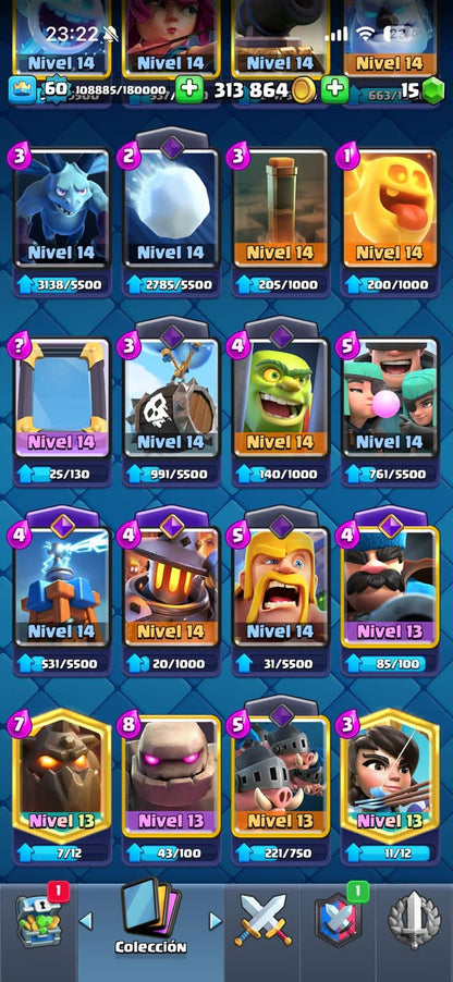 536 CLASH! 11,146 COPAS! 2 CARTAS AL 16 MAX! 8 CARTAS AL 15! 33 CARTAS AL 14!! 15 CARTAS EVOLUTIVAS! 94 EMOTES + 98 BRAWL! 39,611 COPAS! 89/99 BRAWLERS! 35 BRAWLERS CON HYPERCARGA! 12 BRAWLERS AL MAX! (1199mx @everyone