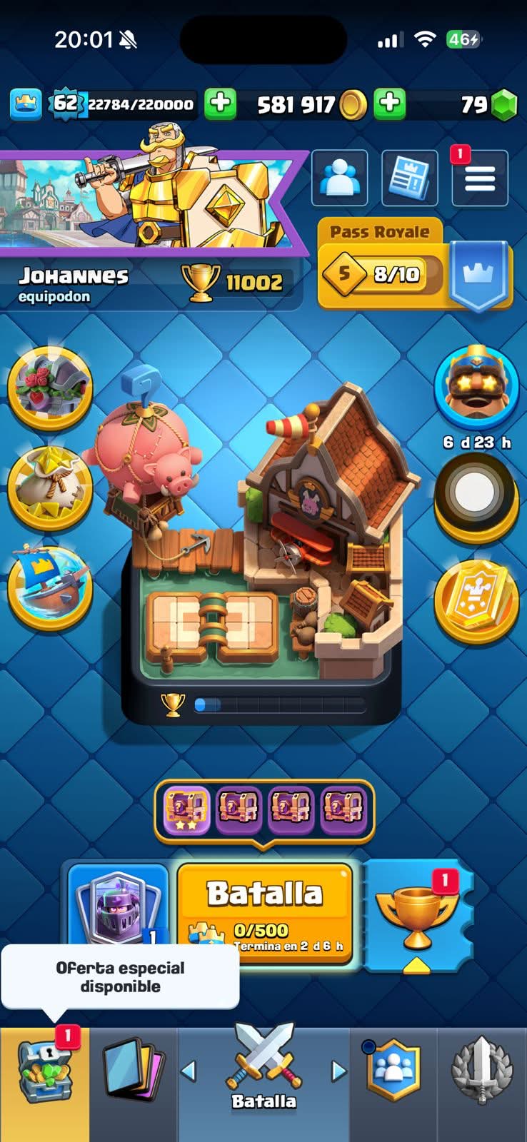 538 CLASH! CUENTA BUENA! 11,002 COPAS! 5 CARTAS AL 16 MAX! 3 CARTAS AL 15! 2 CARTAS AL 14! 1 HÉROE! 9 CARTAS EVOLUTIVAS! 53 EMOTES MUY EXCLUSIVOS Y PEDIDOS! 11 TORRES! INSIGNIA DE 6 AÑOS! (649mx @everyone