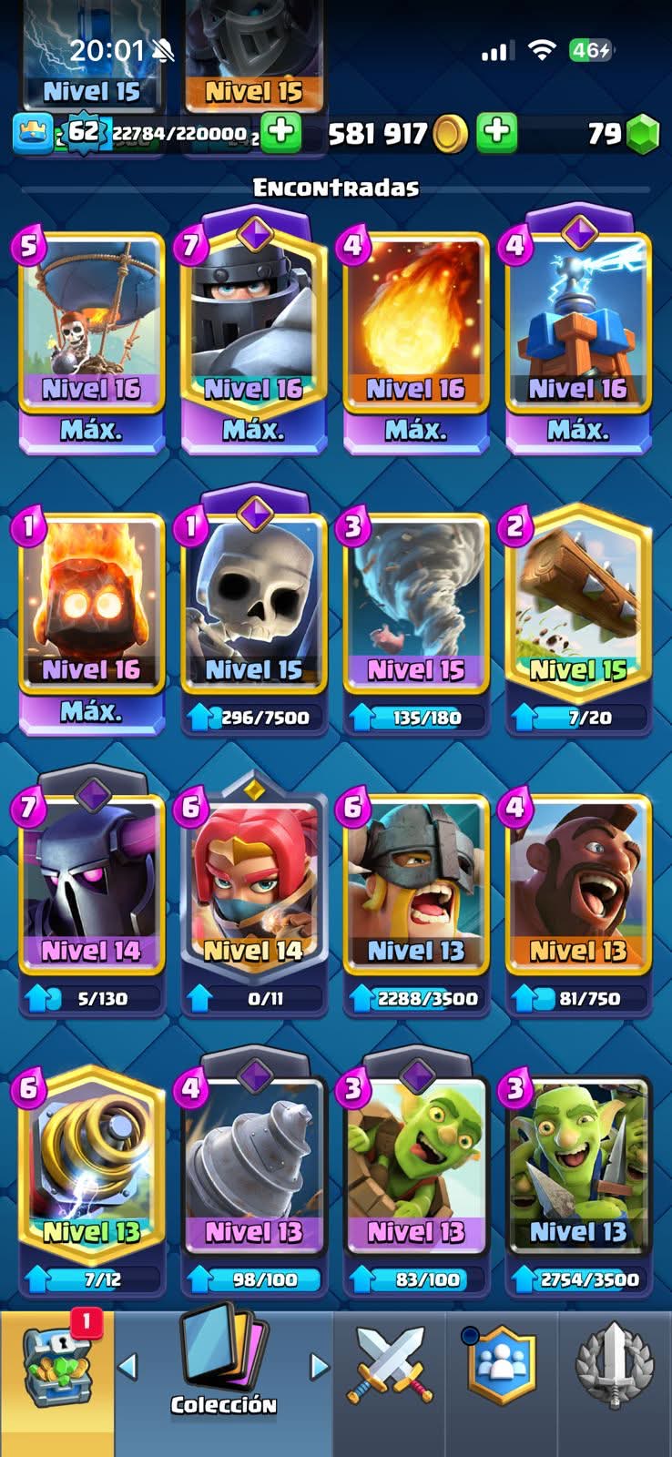 538 CLASH! CUENTA BUENA! 11,002 COPAS! 5 CARTAS AL 16 MAX! 3 CARTAS AL 15! 2 CARTAS AL 14! 1 HÉROE! 9 CARTAS EVOLUTIVAS! 53 EMOTES MUY EXCLUSIVOS Y PEDIDOS! 11 TORRES! INSIGNIA DE 6 AÑOS! (649mx @everyone