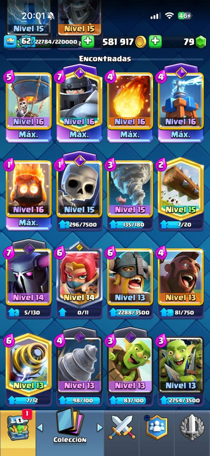 538 CLASH! CUENTA BUENA! 11,002 COPAS! 5 CARTAS AL 16 MAX! 3 CARTAS AL 15! 2 CARTAS AL 14! 1 HÉROE! 9 CARTAS EVOLUTIVAS! 53 EMOTES MUY EXCLUSIVOS Y PEDIDOS! 11 TORRES! INSIGNIA DE 6 AÑOS! (649mx @everyone