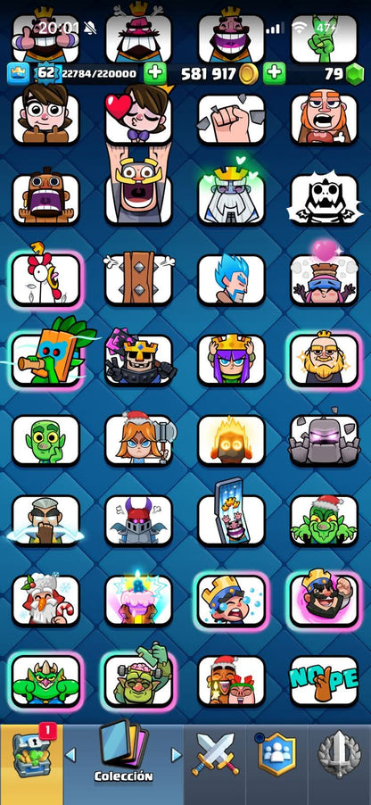 538 CLASH! CUENTA BUENA! 11,002 COPAS! 5 CARTAS AL 16 MAX! 3 CARTAS AL 15! 2 CARTAS AL 14! 1 HÉROE! 9 CARTAS EVOLUTIVAS! 53 EMOTES MUY EXCLUSIVOS Y PEDIDOS! 11 TORRES! INSIGNIA DE 6 AÑOS! (649mx @everyone