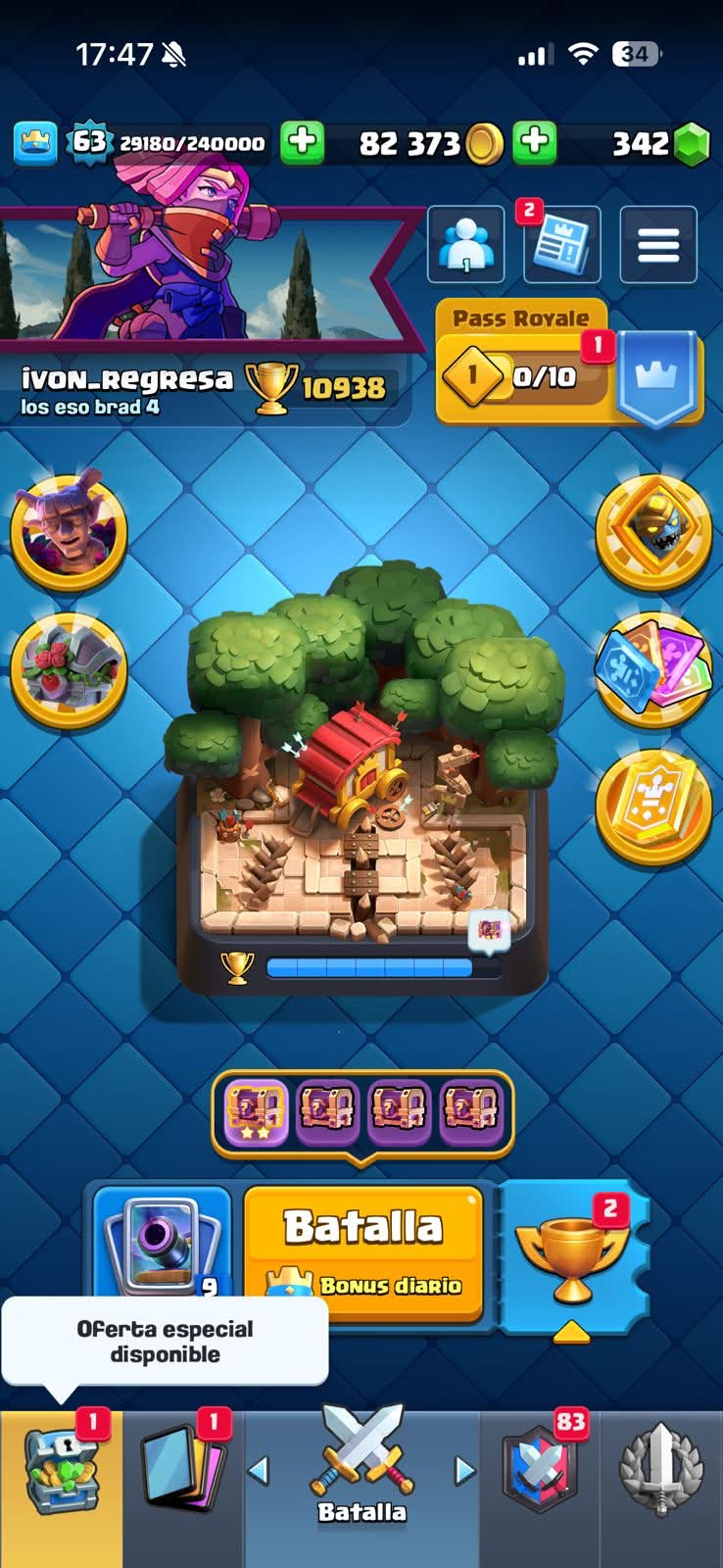 539 CLASH! 10,938 COPAS! 4 CARTAS AL 16 MAX! 10 CARTAS AL 15! 19 CARTAS AL 14! 1 HÉROE! 17 CARTAS EVOLUTIVAS! 91 EMOTES MUY BUENOS! 8 TORRES! INSIGNIA OG DE 7 AÑOS! (1199mx @everyone