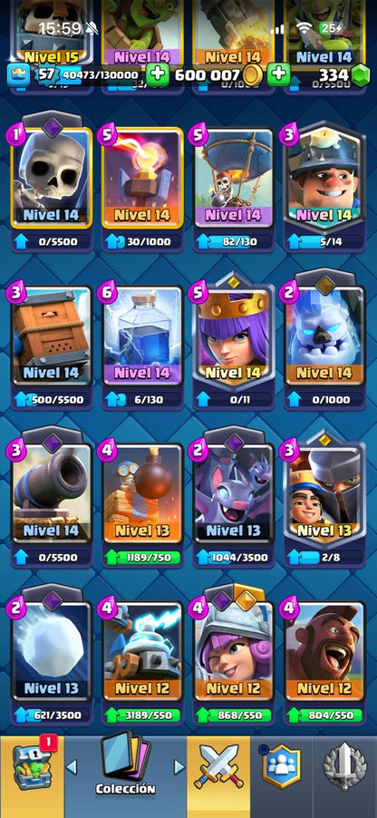 541 CLASH! 10,552 COPAS! 13 CARTAS AL 15! 12 CARTAS AL 14! 9 CARTAS EVOLUTIVAS! 96 EMOTES MUY BUENOS! + 102 BRAWL! 38,107 COPAS! 91/99 BRAWLERS! 25 BRAWLERS CON HYPERCARGA! 14 BRAWLERS AL MAX! (1099mx @everyone