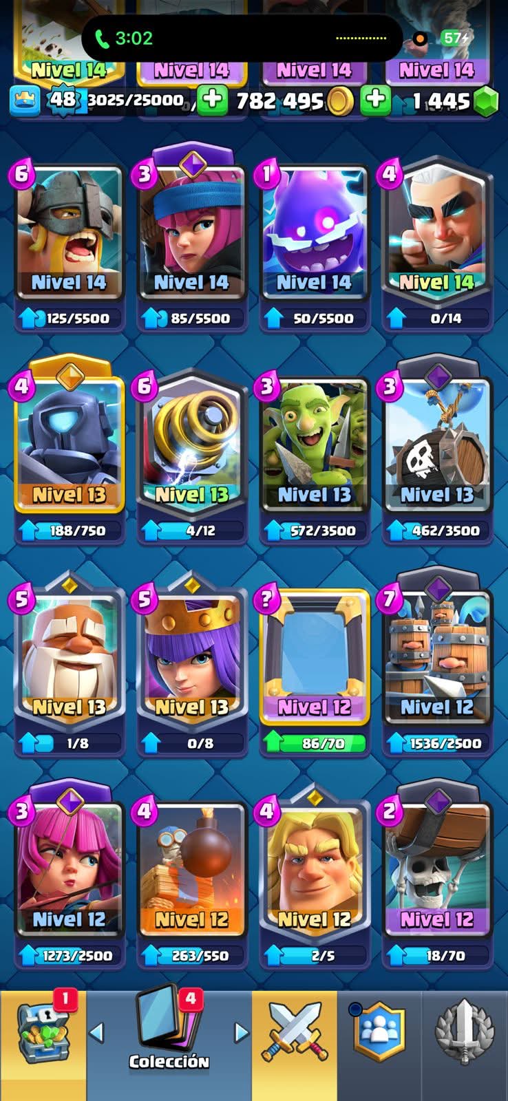 542 CLASH! 10,060 COPAS! 2 CARTAS AL 15! 18 CARTAS AL 14! 1 HÉROE! 6 CARTAS EVOLUTIVAS! 61 EMOTES MUY PEDIDOS! 7 TORRES! INSIGNIA DE 7 AÑOS! 1,445 GEMAS! 800K MONEDAS! (399mx @everyone