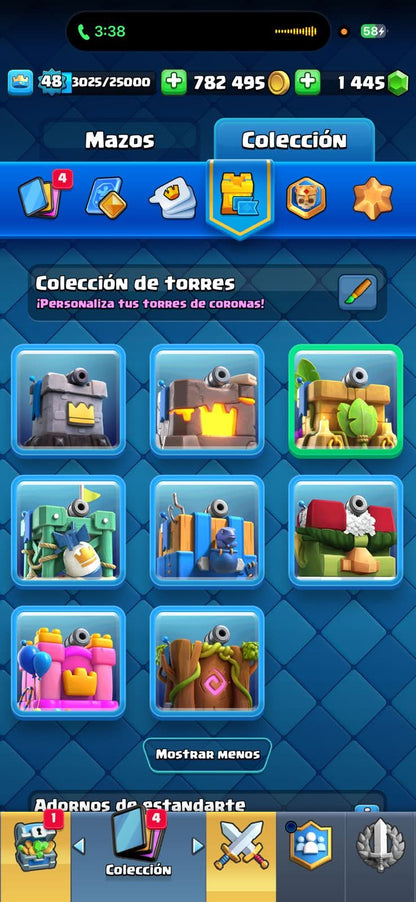 542 CLASH! 10,060 COPAS! 2 CARTAS AL 15! 18 CARTAS AL 14! 1 HÉROE! 6 CARTAS EVOLUTIVAS! 61 EMOTES MUY PEDIDOS! 7 TORRES! INSIGNIA DE 7 AÑOS! 1,445 GEMAS! 800K MONEDAS! (399mx @everyone