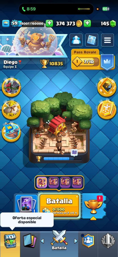 543 CLASH! 10,835 COPAS! 1 CARTA AL 16 MAX! 9 CARTAS AL 15! 25 CARTAS AL 14! 2 HÉROES! 11 CARTAS EVOLUTIVAS! 148 EMOTES MUY PEDIDOS Y EXCLUSIVOS! 4 TORRES! INSIGNIA DE 4 AÑOS! (999mx @everyone