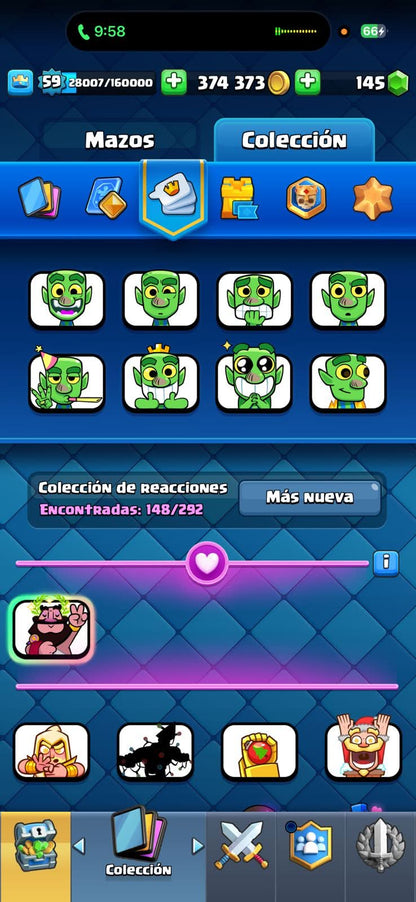 543 CLASH! 10,835 COPAS! 1 CARTA AL 16 MAX! 9 CARTAS AL 15! 25 CARTAS AL 14! 2 HÉROES! 11 CARTAS EVOLUTIVAS! 148 EMOTES MUY PEDIDOS Y EXCLUSIVOS! 4 TORRES! INSIGNIA DE 4 AÑOS! (999mx @everyone