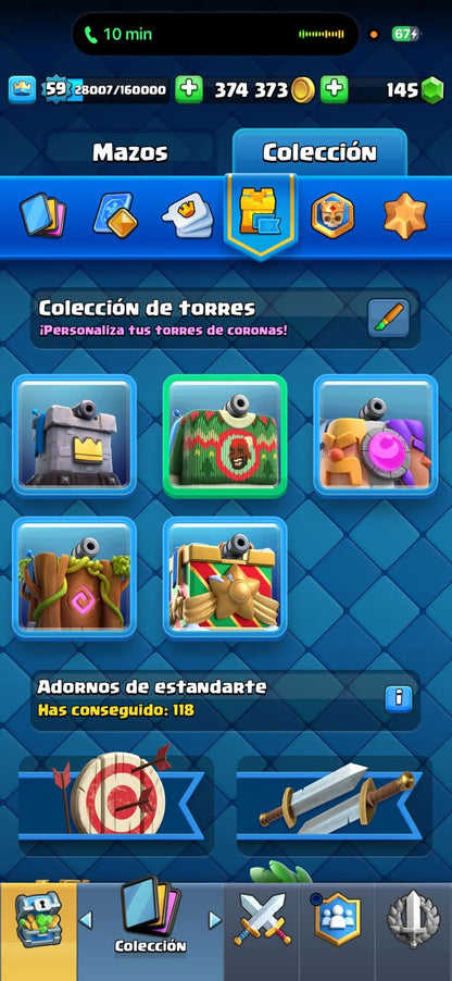543 CLASH! 10,835 COPAS! 1 CARTA AL 16 MAX! 9 CARTAS AL 15! 25 CARTAS AL 14! 2 HÉROES! 11 CARTAS EVOLUTIVAS! 148 EMOTES MUY PEDIDOS Y EXCLUSIVOS! 4 TORRES! INSIGNIA DE 4 AÑOS! (999mx @everyone