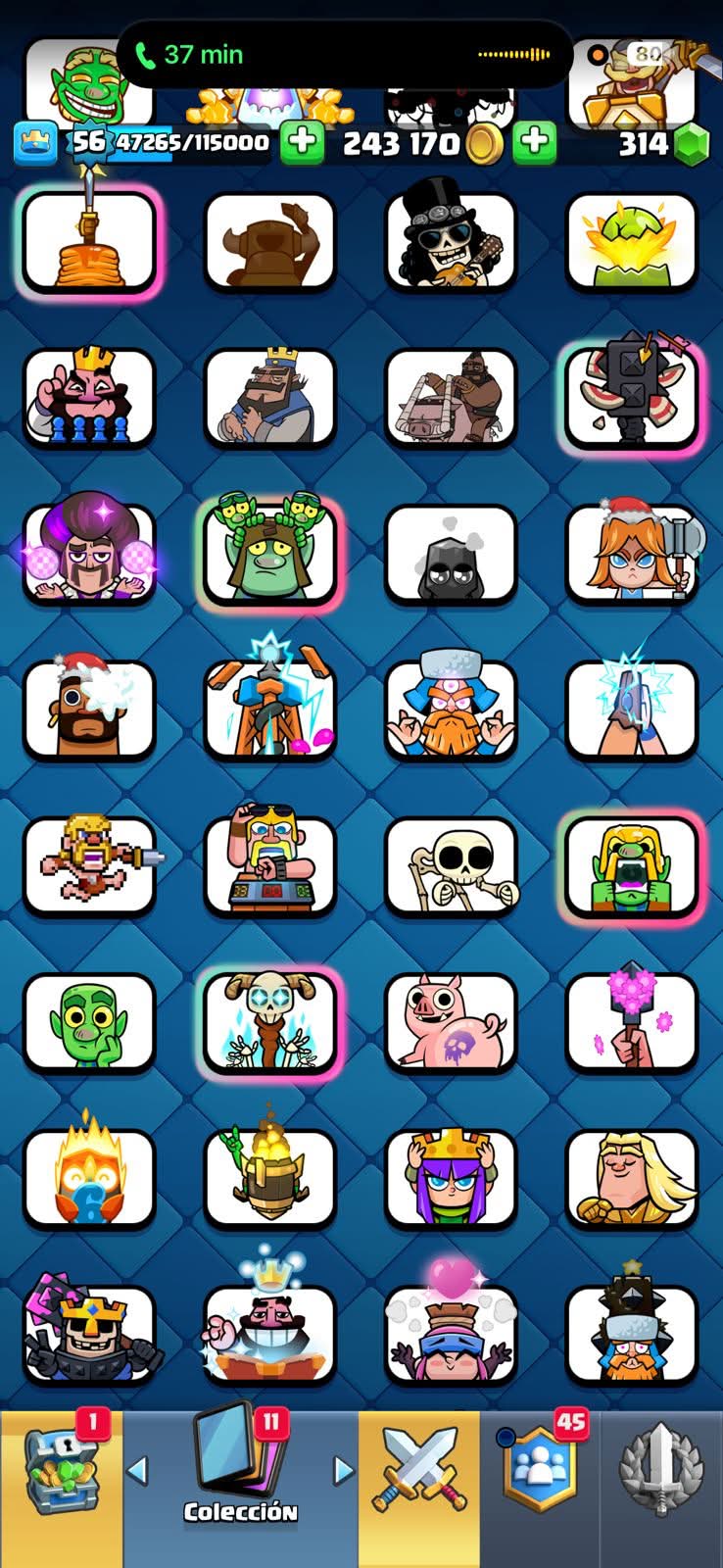 546 CLASH! CUENTA BIENA! 10,535 COPAS! 1 CARTA AL 16 MAX! 4 CARTAS AL 15! 16 CARTAS AL 14! 2 HÉROES! 5 CARTAS EVOLUTIVAS! 87 EMOTES BUENOS! 4 TORRES! INSIGNIA DE 7 AÑOS! EMOTE EXCLUSIVO! (799mx @everyone