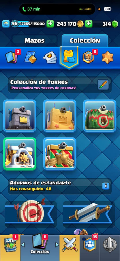546 CLASH! CUENTA BIENA! 10,535 COPAS! 1 CARTA AL 16 MAX! 4 CARTAS AL 15! 16 CARTAS AL 14! 2 HÉROES! 5 CARTAS EVOLUTIVAS! 87 EMOTES BUENOS! 4 TORRES! INSIGNIA DE 7 AÑOS! EMOTE EXCLUSIVO! (799mx @everyone