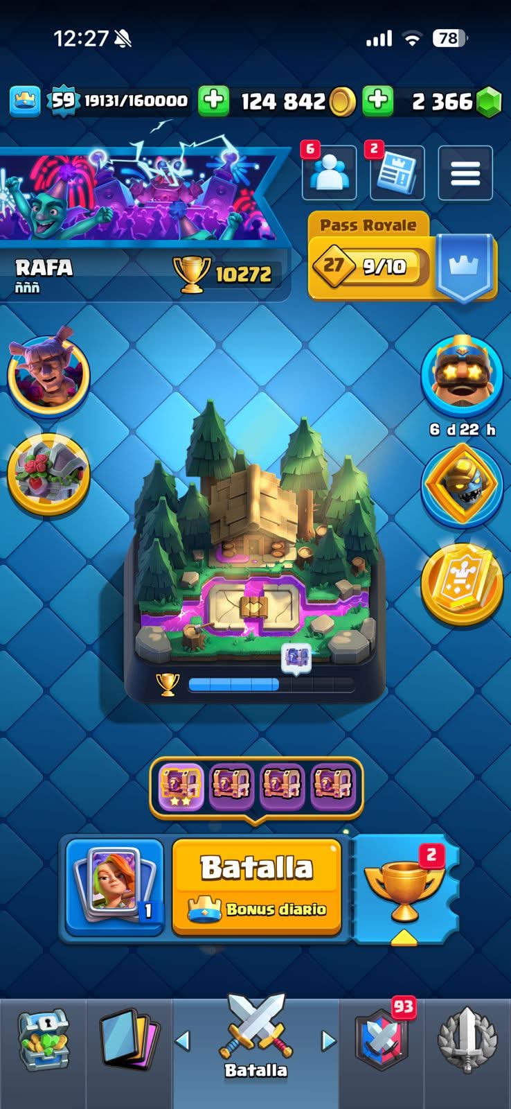 547 CLASH! CUENTA BUENA! 10,272 COPAS! 1 CARTA AL 16 MAX! 8 CARTAS AL 15! 26 CARTAS AL 14! 1 HÉROE! 11 CARTAS EVOLUTIVAS! 93 EMOTES MUY BUENOS! 9 TORRES! INSIGNIA DE 5 AÑOS! (599mx @everyone