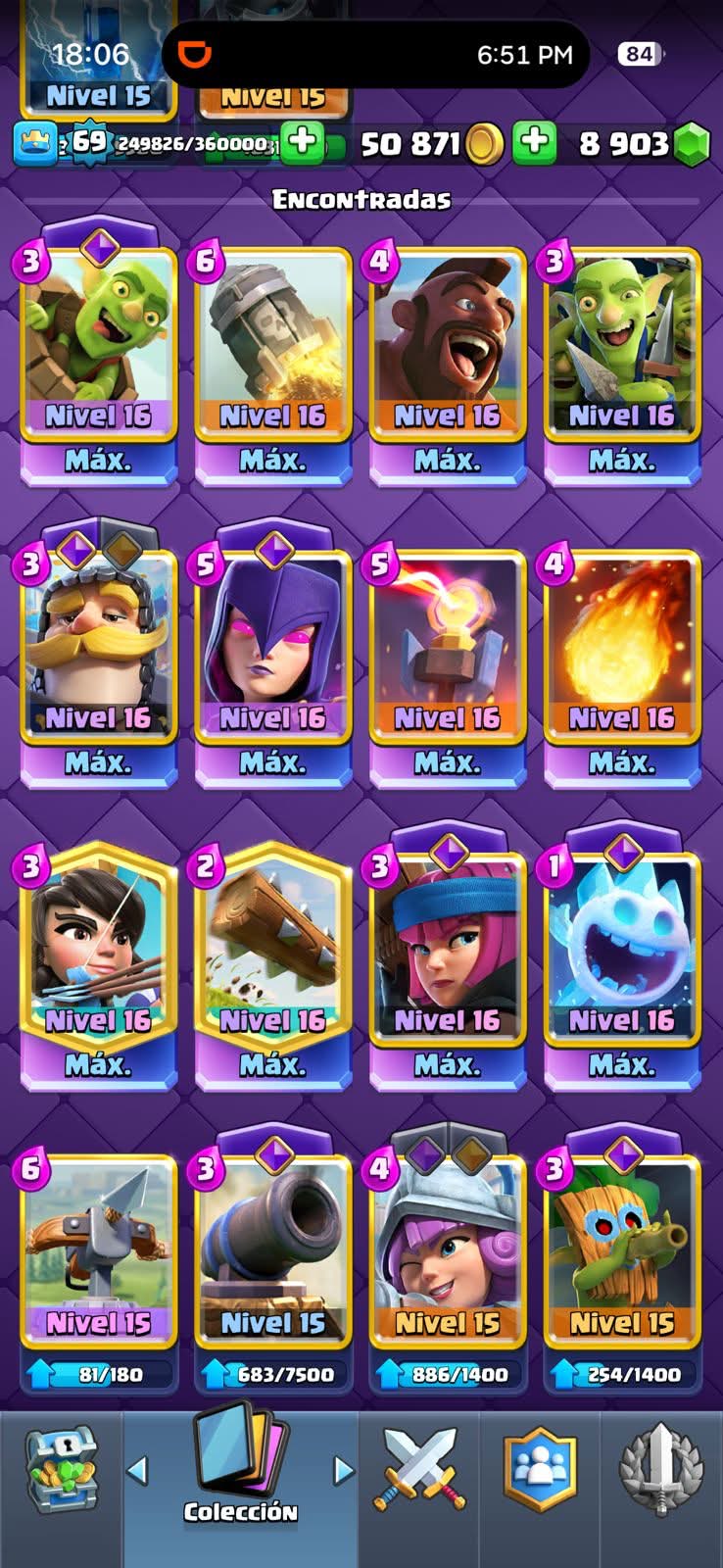549 CLASH! MINI GRIAL! 11,500 COPAS! LIGA 1 COMPETITIVA! 12 CARTAS AL 16 MAX! 7 CARTAS AL 15! 20 CARTAS AL 14! 2 HÉROES! 19 CARTAS EVOLUTIVAS! 163 EMOTES MUY BUENOS! 19 TORRES! INSIGNIA DE 3 AÑOS! (1299mx @everyone