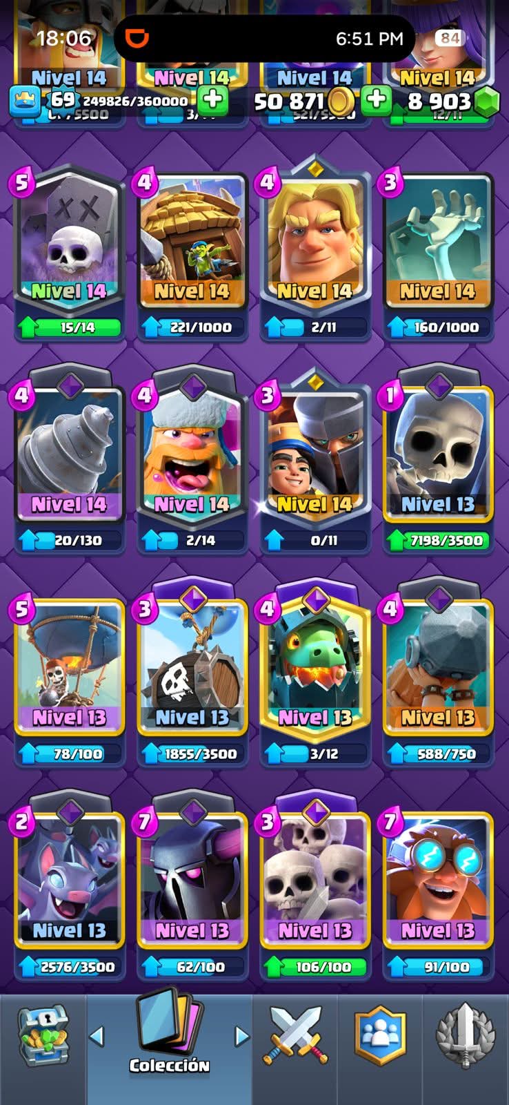 549 CLASH! MINI GRIAL! 11,500 COPAS! LIGA 1 COMPETITIVA! 12 CARTAS AL 16 MAX! 7 CARTAS AL 15! 20 CARTAS AL 14! 2 HÉROES! 19 CARTAS EVOLUTIVAS! 163 EMOTES MUY BUENOS! 19 TORRES! INSIGNIA DE 3 AÑOS! (1299mx @everyone
