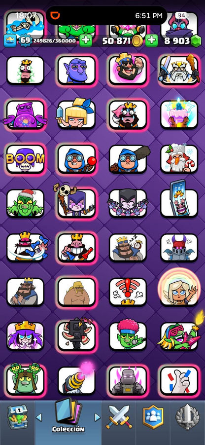 549 CLASH! MINI GRIAL! 11,500 COPAS! LIGA 1 COMPETITIVA! 12 CARTAS AL 16 MAX! 7 CARTAS AL 15! 20 CARTAS AL 14! 2 HÉROES! 19 CARTAS EVOLUTIVAS! 163 EMOTES MUY BUENOS! 19 TORRES! INSIGNIA DE 3 AÑOS! (1299mx @everyone
