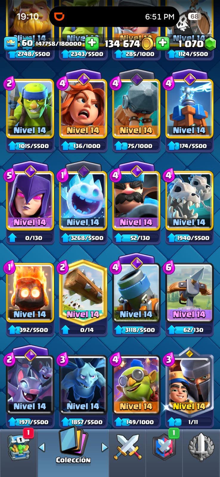 550 CLASH! 10,667 COPAS! 1 CARTA AL 16 MAX! 10 CARTAS AL 15! 25 CARTAS AL 14! 1 HÉROE! 20 CARTAS EVOLUTIVAS! 86 EMOTES MUY BUENOS! 10 TORRES! INSIGNIA OG DE 8 AÑOS! (899mx @everyone