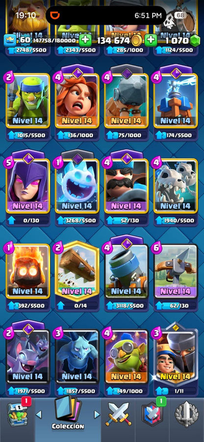 550 CLASH! 10,667 COPAS! 1 CARTA AL 16 MAX! 10 CARTAS AL 15! 25 CARTAS AL 14! 1 HÉROE! 20 CARTAS EVOLUTIVAS! 86 EMOTES MUY BUENOS! 10 TORRES! INSIGNIA OG DE 8 AÑOS! (899mx @everyone