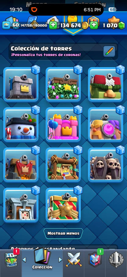 550 CLASH! 10,667 COPAS! 1 CARTA AL 16 MAX! 10 CARTAS AL 15! 25 CARTAS AL 14! 1 HÉROE! 20 CARTAS EVOLUTIVAS! 86 EMOTES MUY BUENOS! 10 TORRES! INSIGNIA OG DE 8 AÑOS! (899mx @everyone