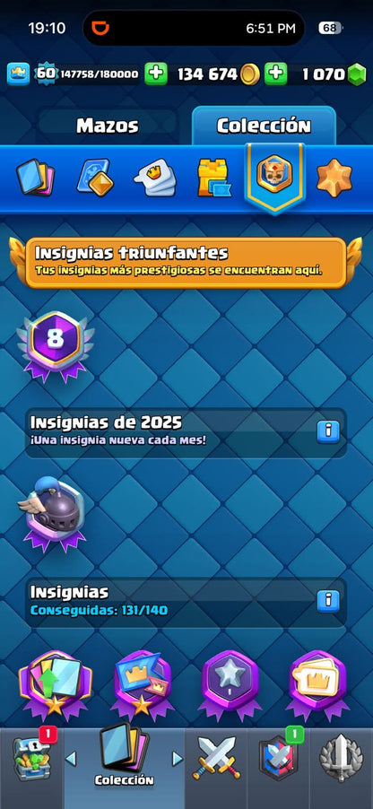 550 CLASH! 10,667 COPAS! 1 CARTA AL 16 MAX! 10 CARTAS AL 15! 25 CARTAS AL 14! 1 HÉROE! 20 CARTAS EVOLUTIVAS! 86 EMOTES MUY BUENOS! 10 TORRES! INSIGNIA OG DE 8 AÑOS! (899mx @everyone