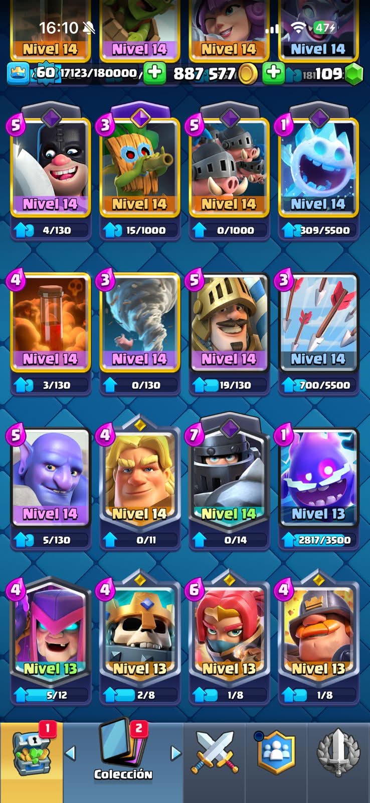 103 BRAWL! GRIAL! 57,648 COPAS! 98/99 BRAWLERS! 44 BRAWLERS CON HYPERCARGA! 4 BRAWLERS AL MAX! 6,776 PUNTOS ESTELARES! VARIEDAD DE SKINS EXCLUSIVAS! 
+ 551 CLASH! 10,593 COPAS! 2 CARTAS AL 16 MAX! 10 CARTAS AL 15! 16 CARTAS AL 14! 1 HÉROE! 16 CARTAS...
