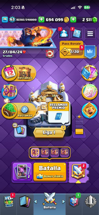 390 CLASH! MINI GRIAL! 10,304 COPAS! LIGA 1 COMPETITIVA! 4 CARTAS AL 16 MAX! 13 CARTAS AL 15! 22 CARTAS AL 14! 1 HÉROE! 20 CARTAS EVOLUTIVAS! 75 EMOTES MUY PEDIDOS! 11 TORRES! INSIGNIA DE 4 AÑOS! (1299mx) @everyone