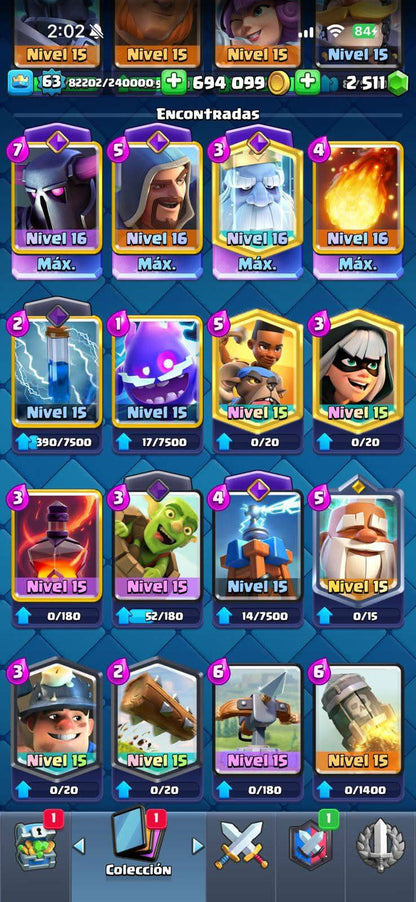390 CLASH! MINI GRIAL! 10,304 COPAS! LIGA 1 COMPETITIVA! 4 CARTAS AL 16 MAX! 13 CARTAS AL 15! 22 CARTAS AL 14! 1 HÉROE! 20 CARTAS EVOLUTIVAS! 75 EMOTES MUY PEDIDOS! 11 TORRES! INSIGNIA DE 4 AÑOS! (1299mx) @everyone