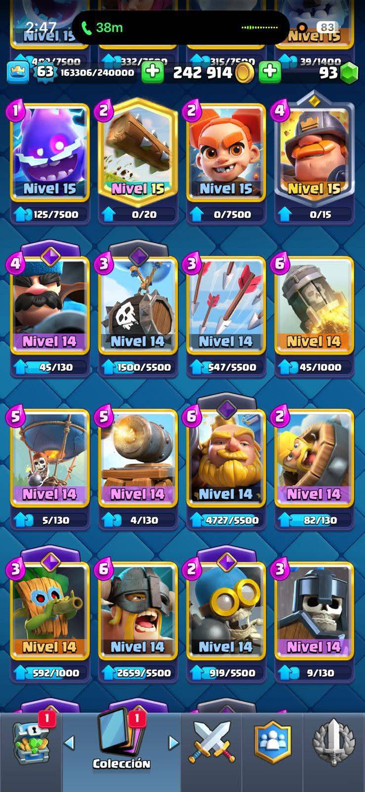 397 CLASH! 10,310 COPAS! 1 CARTA AL 16 MAX! 19 CARTAS AL 15! 47 CARTAS AL 14! 1 HÉROE! 20 CARTAS EVOLUTIVAS! 126 EMOTES MUY PEDIDOS! 12 TORRES! INSIGNIA DE 9 AÑOS! (1699 mx) @everyone