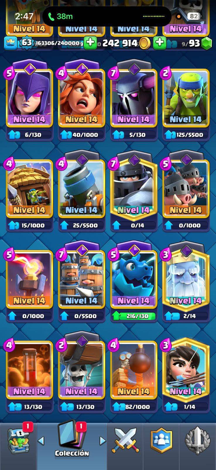 397 CLASH! 10,310 COPAS! 1 CARTA AL 16 MAX! 19 CARTAS AL 15! 47 CARTAS AL 14! 1 HÉROE! 20 CARTAS EVOLUTIVAS! 126 EMOTES MUY PEDIDOS! 12 TORRES! INSIGNIA DE 9 AÑOS! (1699 mx) @everyone