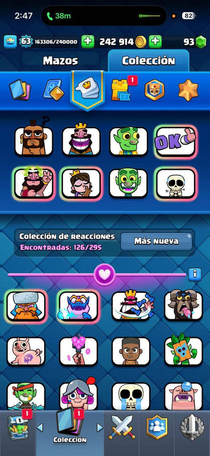 397 CLASH! 10,310 COPAS! 1 CARTA AL 16 MAX! 19 CARTAS AL 15! 47 CARTAS AL 14! 1 HÉROE! 20 CARTAS EVOLUTIVAS! 126 EMOTES MUY PEDIDOS! 12 TORRES! INSIGNIA DE 9 AÑOS! (1699 mx) @everyone