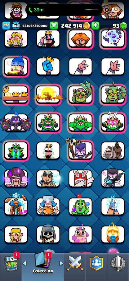 397 CLASH! 10,310 COPAS! 1 CARTA AL 16 MAX! 19 CARTAS AL 15! 47 CARTAS AL 14! 1 HÉROE! 20 CARTAS EVOLUTIVAS! 126 EMOTES MUY PEDIDOS! 12 TORRES! INSIGNIA DE 9 AÑOS! (1699 mx) @everyone
