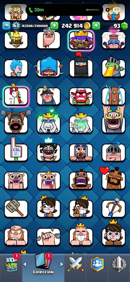397 CLASH! 10,310 COPAS! 1 CARTA AL 16 MAX! 19 CARTAS AL 15! 47 CARTAS AL 14! 1 HÉROE! 20 CARTAS EVOLUTIVAS! 126 EMOTES MUY PEDIDOS! 12 TORRES! INSIGNIA DE 9 AÑOS! (1699 mx) @everyone