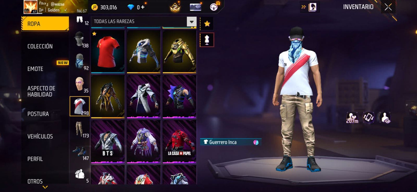 343 FREE FIRE!! CUENTA MIXTA CON 1 EVO Y BUENAS ARMAS! 298 PECHOS! CHAQUETAS DE HEROICO! PLAYERAS DE FUTBOL! ROPA DE EVENTOS CHIDOS! LA CASA DE PAPEL! ANGELICALES! PERFECTA PARA COMBINAR CON TODO! REGIÓN: SUDAMÉRICA (599mx @everyone