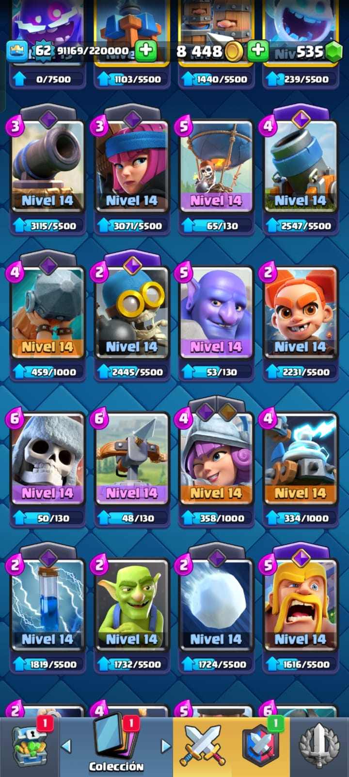 489 CLASH! CUENTA CON 11003 COPAS! 4 CARTAS AL 16! 7 CARTAS AL NIVEL 15! 53 CARTAS AL NIVEL 14! 17 CARTAS CON EVOLUTIVAS! 1 CARTA HÉROE DESBLOQUEADA! 107 EMOTES DE LOS MAS PEDIDOS! 8 TORRES! INSIGNIA DE 9 AÑOTES!!! (1299 MX) @everyone
