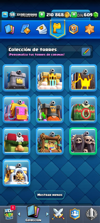 490 CLASH! CUENTA CON 10560 COPAS! 1 CARTA AL NIVEL 16! 10 CARTAS AL NIVEL 15! 17 CARTAS AL NIVEL 14! 2 CARTAS HÉROES DESBLOQUEADAS Y 12 CARTAS EVOLUTIVAS ADQUIRIDAS! 103 EMOTEEES! 10 TORRES! INSIGNIA DE 7 AÑOTES!  (799 MX) @everyone