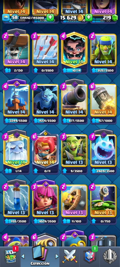 491 CLASH! CUENTA CON 10093 COPAS! 2 CARTAS AL NIVEL 16! 8 CARTAS AL NIVEL 15! 14 CARTAS AL NIVEL 14! 2 CARTAS HÉROE! 16 CARTAS EVOLUTIVAS! 75 EMOTES! 9 TORRES! INSIGNIA DE 1 AÑITO! (599 MX) @everyone