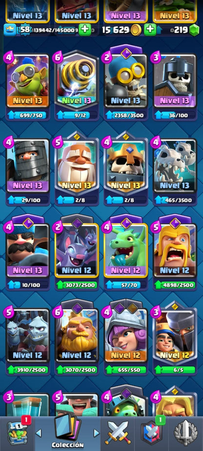 491 CLASH! CUENTA CON 10093 COPAS! 2 CARTAS AL NIVEL 16! 8 CARTAS AL NIVEL 15! 14 CARTAS AL NIVEL 14! 2 CARTAS HÉROE! 16 CARTAS EVOLUTIVAS! 75 EMOTES! 9 TORRES! INSIGNIA DE 1 AÑITO! (599 MX) @everyone