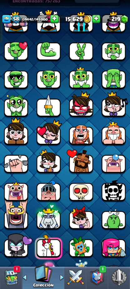 491 CLASH! CUENTA CON 10093 COPAS! 2 CARTAS AL NIVEL 16! 8 CARTAS AL NIVEL 15! 14 CARTAS AL NIVEL 14! 2 CARTAS HÉROE! 16 CARTAS EVOLUTIVAS! 75 EMOTES! 9 TORRES! INSIGNIA DE 1 AÑITO! (599 MX) @everyone
